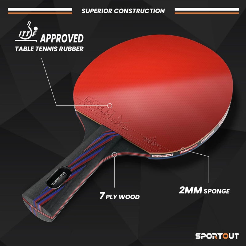 Sportout مجموعة مضارب تنس الطاولة سبورت آوت - مضرب تنس طاولة محمول مع حقيبة تخزين، مضرب تنس طاولة متميز للألعاب الداخلية والخارجية - Image 4
